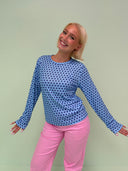 Rose langærmet bluse - Blue dots