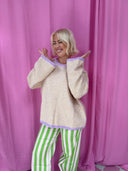 Amy sweater - Gul/lilla striber
