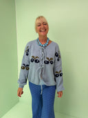 Elise cardigan med bindebånd - blåbær