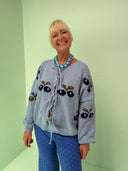Elise cardigan med bindebånd - blåbær