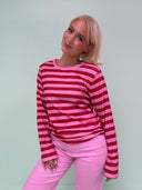 Rose langærmet bluse - Rød/Lyserød