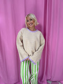 Amy sweater - Gul/lilla striber