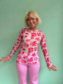 Mesh bluse røde blomster