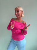 Rose langærmet offshoulder bluse