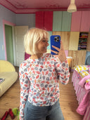 Mesh bluse med muslinger i naturfarver