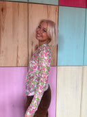 Mesh bluse - grøn/pink
