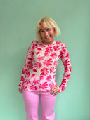 Mesh bluse røde blomster