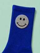 Smiley strømpe med rihnsten - blå
