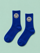 Smiley strømpe med rihnsten - blå